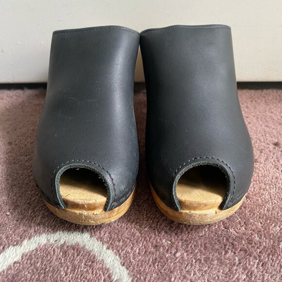 Sven wooden and leather peep toe mule clogs - Picture 2 of 6